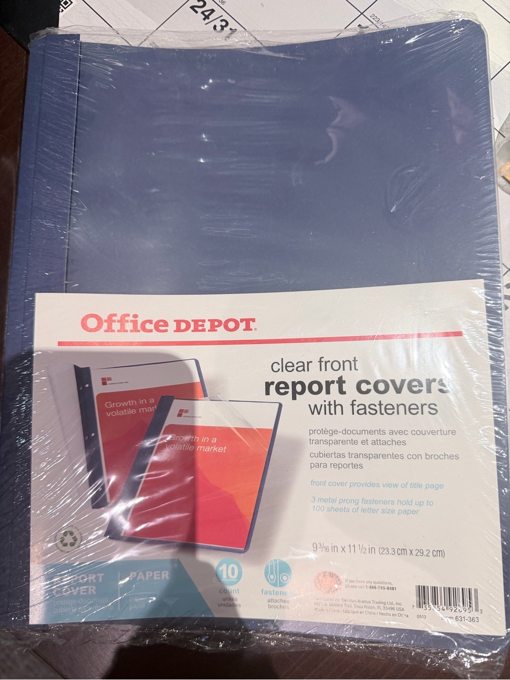 Office Depot Clear Front Report Covers with Fasteners – Navy Blue (Pack of 10)